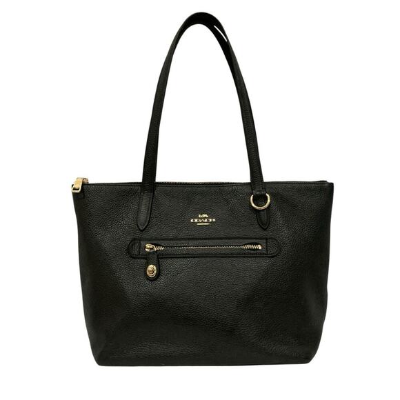 Coach Taylor Tote Black Pebbled Leather Light Gold Shoulder Bag Purse Handbag - Picture 8 of 14